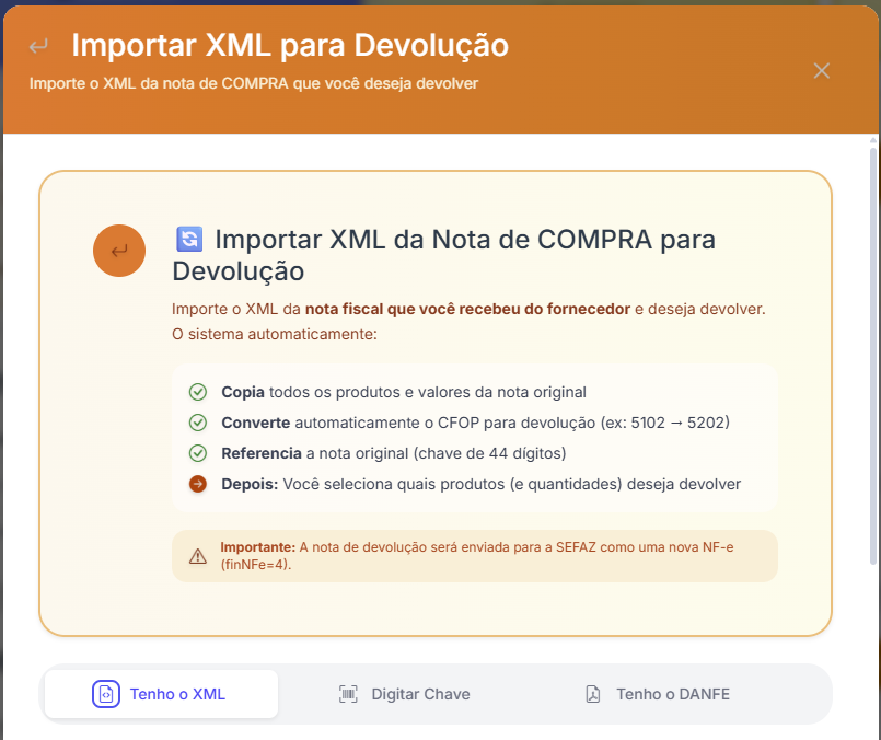 Importar XML para Devolução - DotCompany ERP