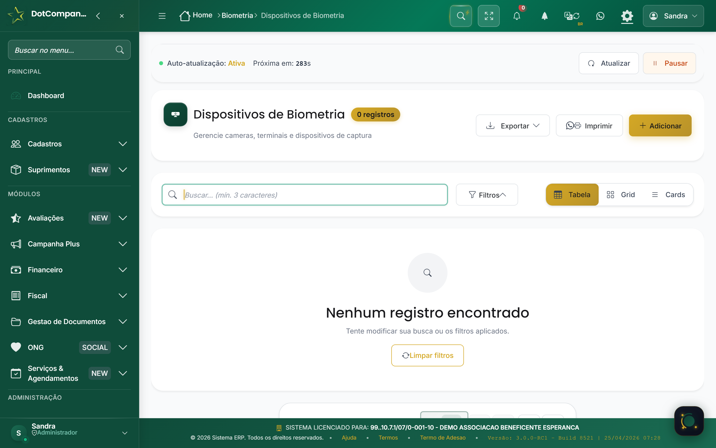 Dispositivos de Biometria - gerenciamento de cameras, terminais e dispositivos de captura